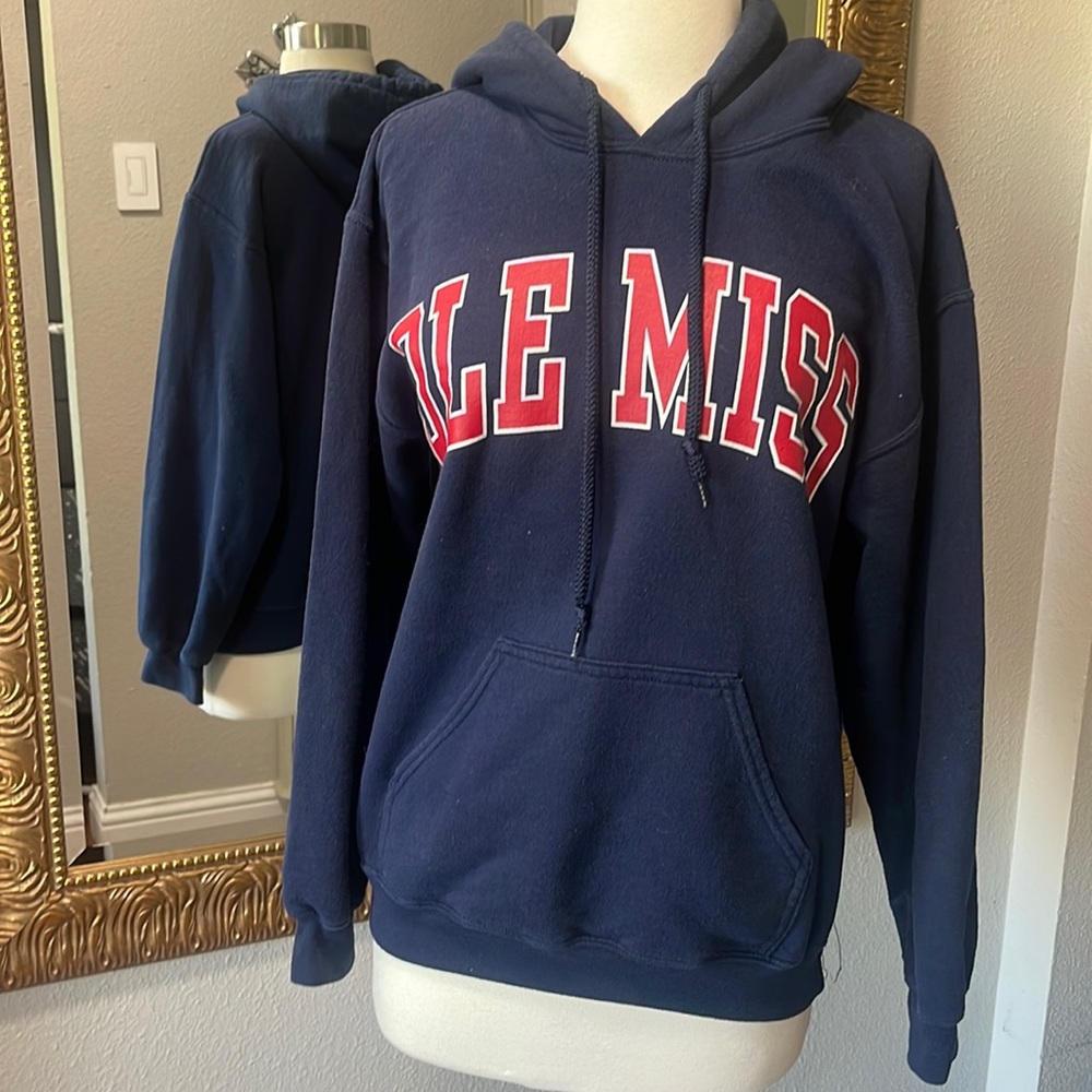 Gildan Ole Miss Navy Blue Hoodie with Red Lettering